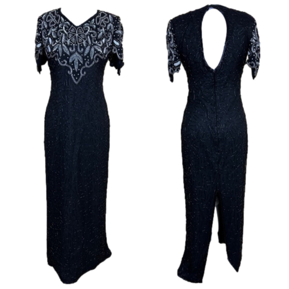 LAURENCE KAZAR Vintage Black Silk Beaded Gown